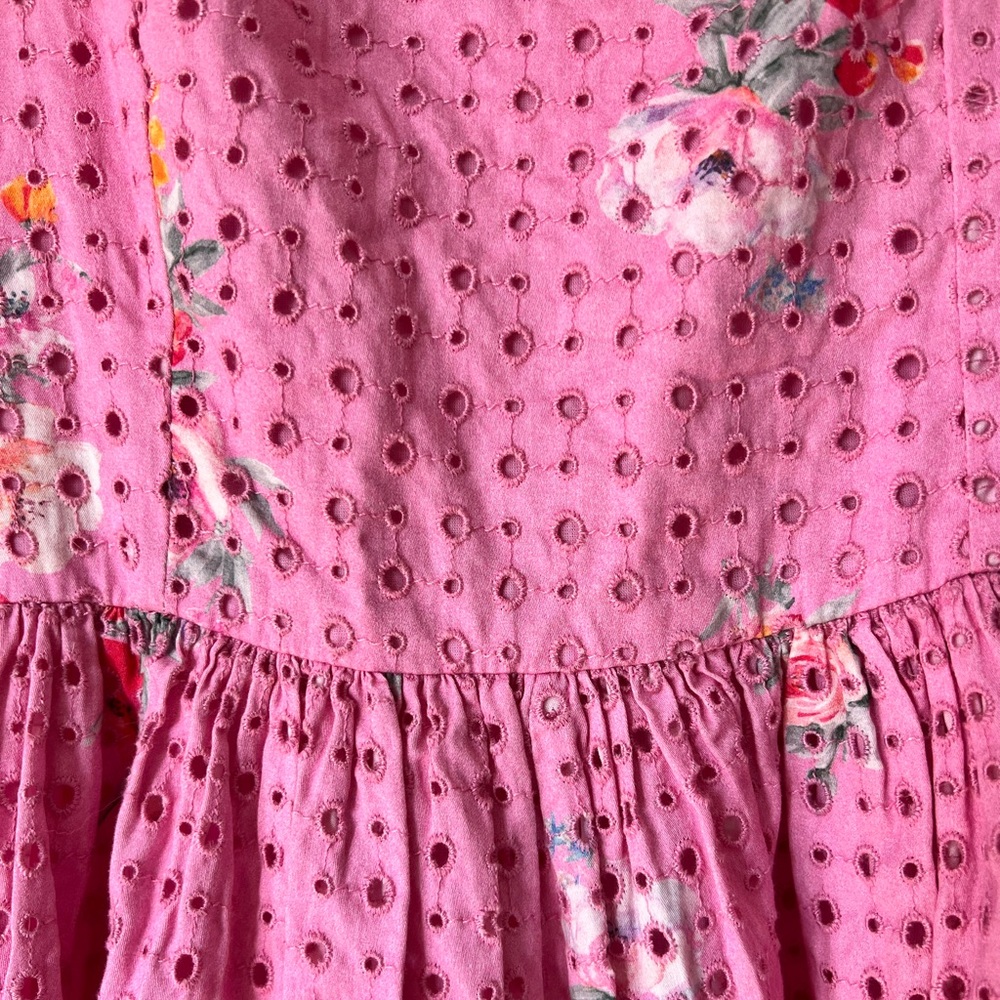 LoveShackFancy Altima Mini Dress Pink Floral Puff Sleeve 100% Cotton Medium - Picture 7 of 9